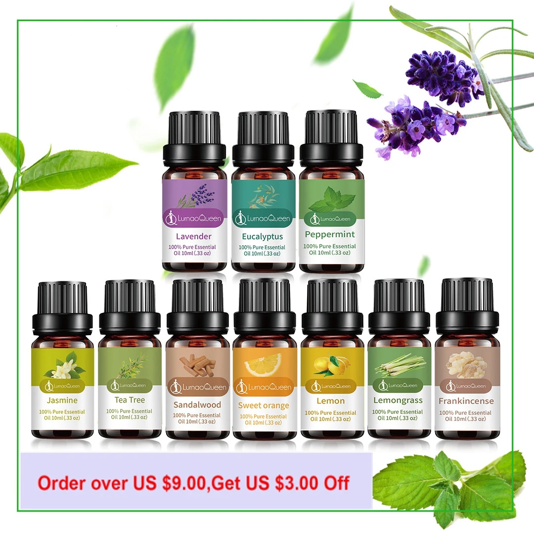 

10ml Pure Natural Tea Tree Essential Oils Jasmine Lavender Rose Vanilla Mint Sage Cinnamon Bergamot Tea Tree Oil for Spa