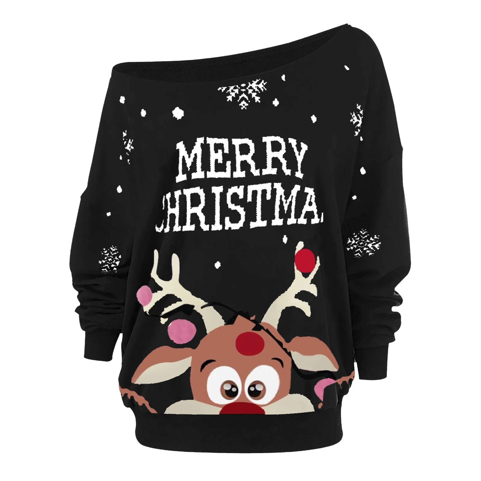 

Christmas Sweatshirt Elk Print Long Sleeve Xmas Comfortable Loose Fit Casual Shrinkable Cuffs Festival Blouse Women's Clothing