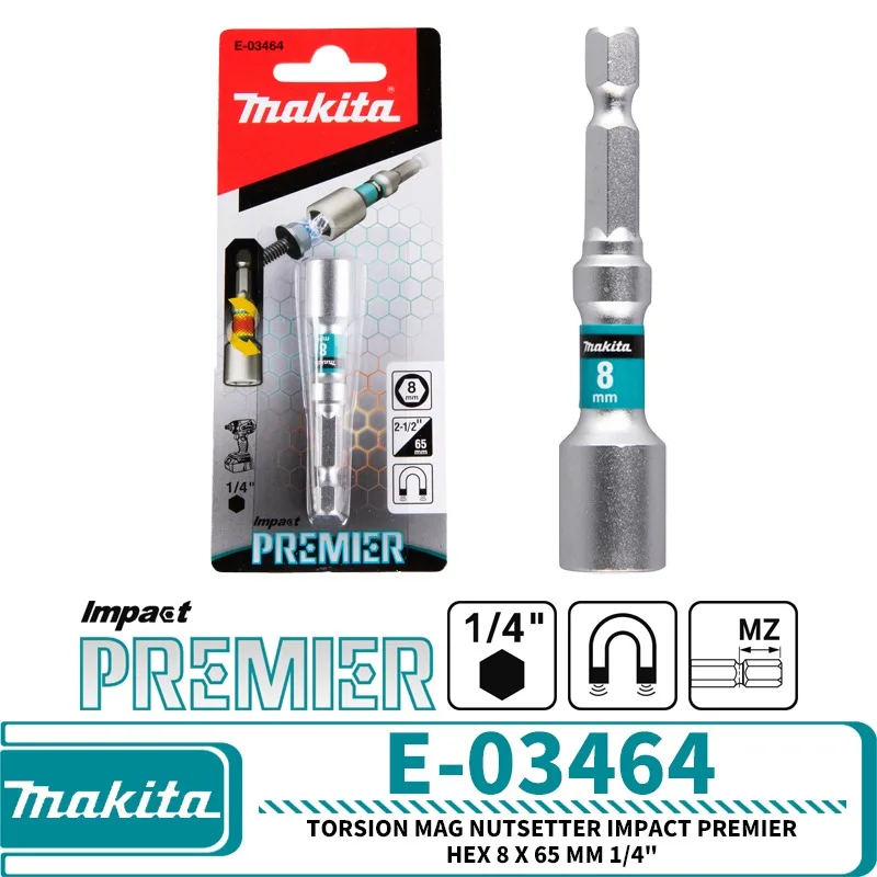 Makita E-03464 E-03470 Torsion Mag nutsetter Impact Premier Hex 8/10 x 65 mm 1/4\