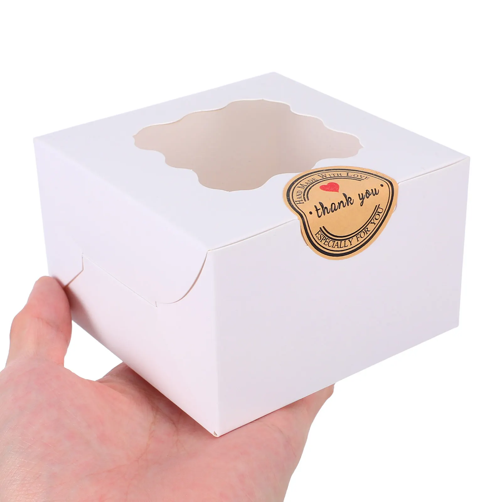 20Pcs Elegant Wave Pattern Pastry Boxes 10.2x10.2x6.4cm Transparent Window Macaron Box Cupcake Storage Container for Parties