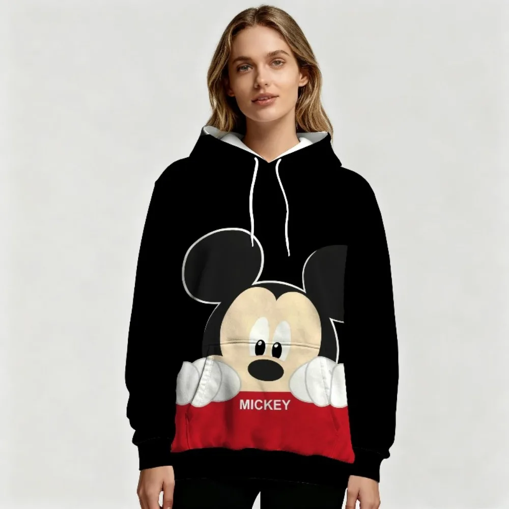 Popularna damska bluza z kapturem z motywem Myszki Miki Disneya, ciepła bluza z długim rękawem, swobodna odzież na jesień i zimę.