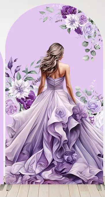 Mehofond roxo borboleta arco pano de fundo capa lavanda vestido de princesa doce 15th festa de aniversário parede arqueada decoração de flores 2 lados