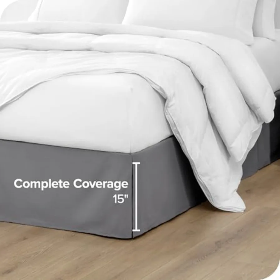 تنورة سرير كاليفورنيا كينج مقاس 15 بوصة مصممة بسهولة مع طيات مركزية وزاوية لسرير كاليفورنيا كينج باللون الرمادي المثالي