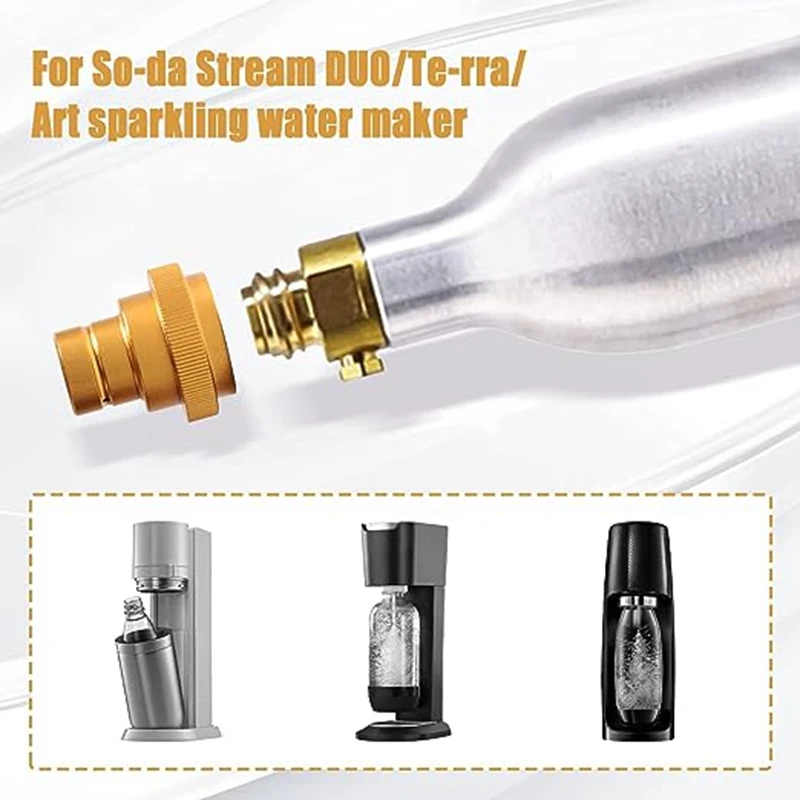 For Terra/Art/GAIA/DUO Sparkling Water Machine Soda Adapter TR21-4 Threaded Valve Refill 2 Set Durable Easy Install (Gold)