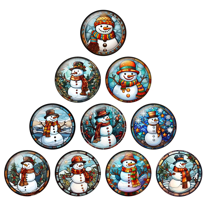 24pcs/lot Round Glass Cabochons 12mm 20mm 25mm Christmas Snowman Art Patterns DIY Jewelry Making Findings & Components H301