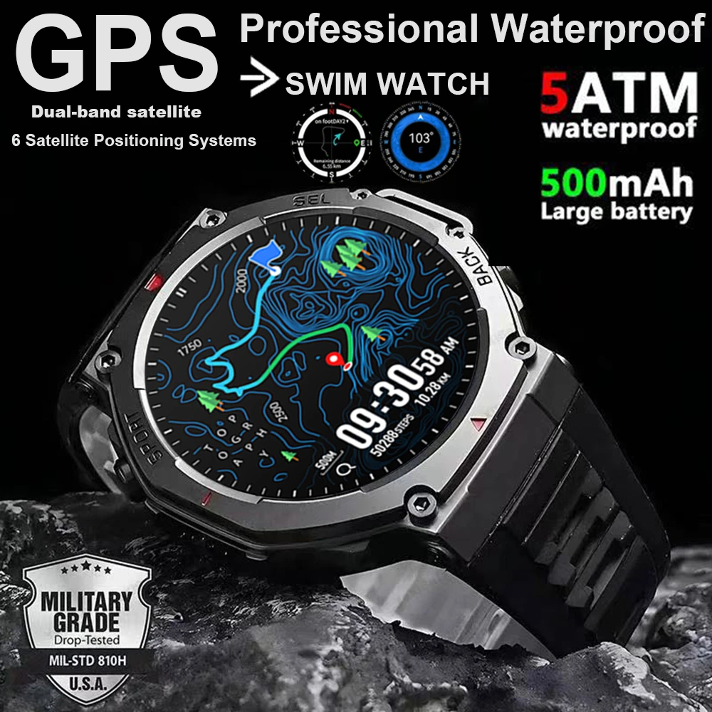

Outdoor T-Rex3 Smartwatch Men Military Built-in Dual-band GPS Compass Altimeter 5ATM Waterproof 170 Sports Bluetooth Call Watch