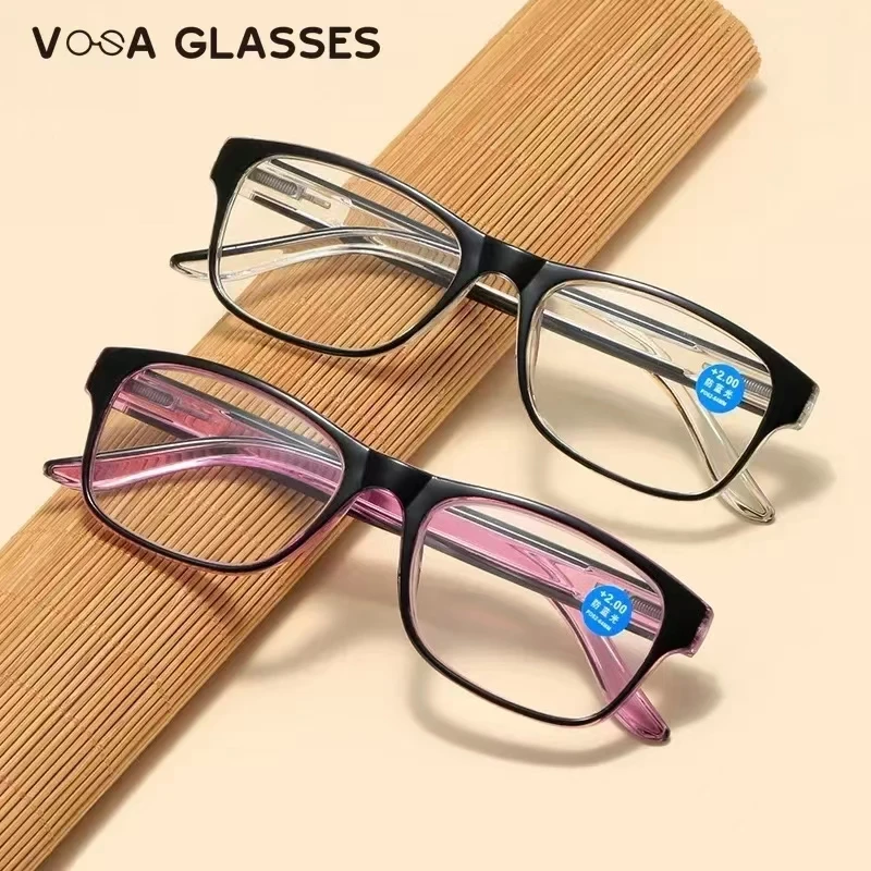 Square Computer Presbyopic Eyeglasses Anti Blue Light Reading Glasses Fashion Women Men Clear Spring Legs Frame Eyewear