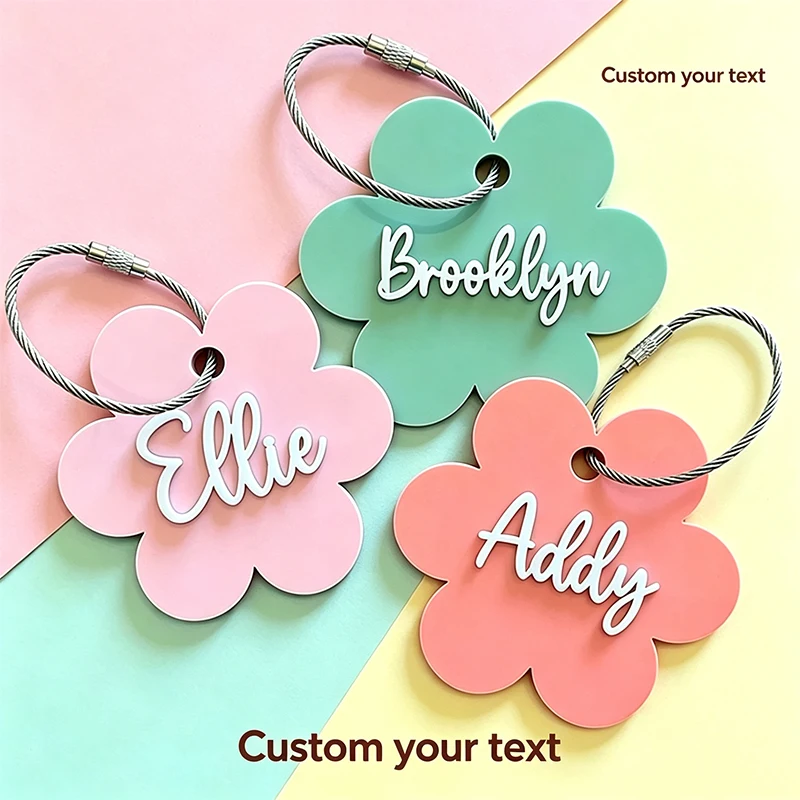 Flower Shape Acrylic Customized Name Pendant Keychain Personalized DIY Nameplate Bag Charm Keyring Colorful Backpack Accessory