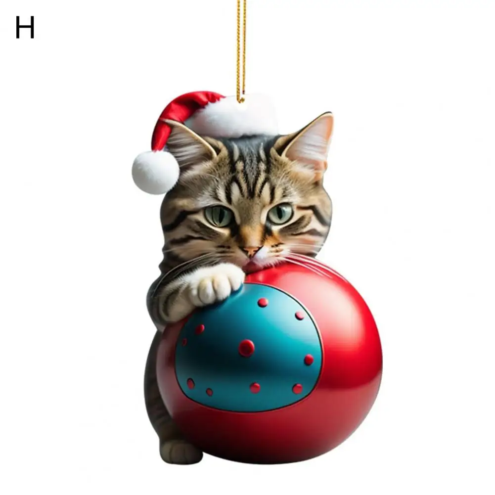 Eye-catching Car Rearview Mirror Pendant Christmas Cat Car Charm Super Cute Cat Car Charm Acrylic Santa Hat Kitten Christmas