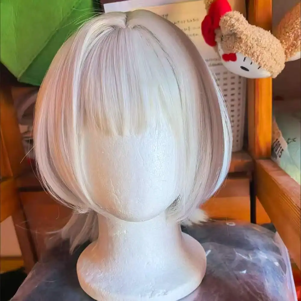 Yoruno Nene Cosplay Wig Anime Character Wig White Grey Hair Simulated Scalp Top Rose Net Cap Heat Resistant Synthetic Fiber Hair