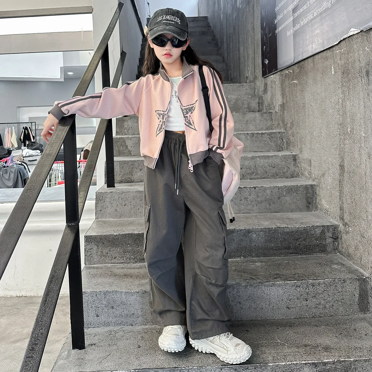 

Весенне-осенний детский комплект из топа и нижней части для девочек, школьный кардиган с пятиконечной звездой для девочек, куртка + спортивные штаны, комплекты для девочек-студентов