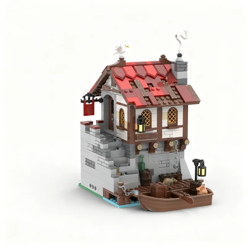 622-teiliges MOC Küstenmarkt-Schmugglerhöhle Schloss-Modell Bausteine Konstruktionsspielzeug Weihnachtsgeschenke DIY Kreative Idee