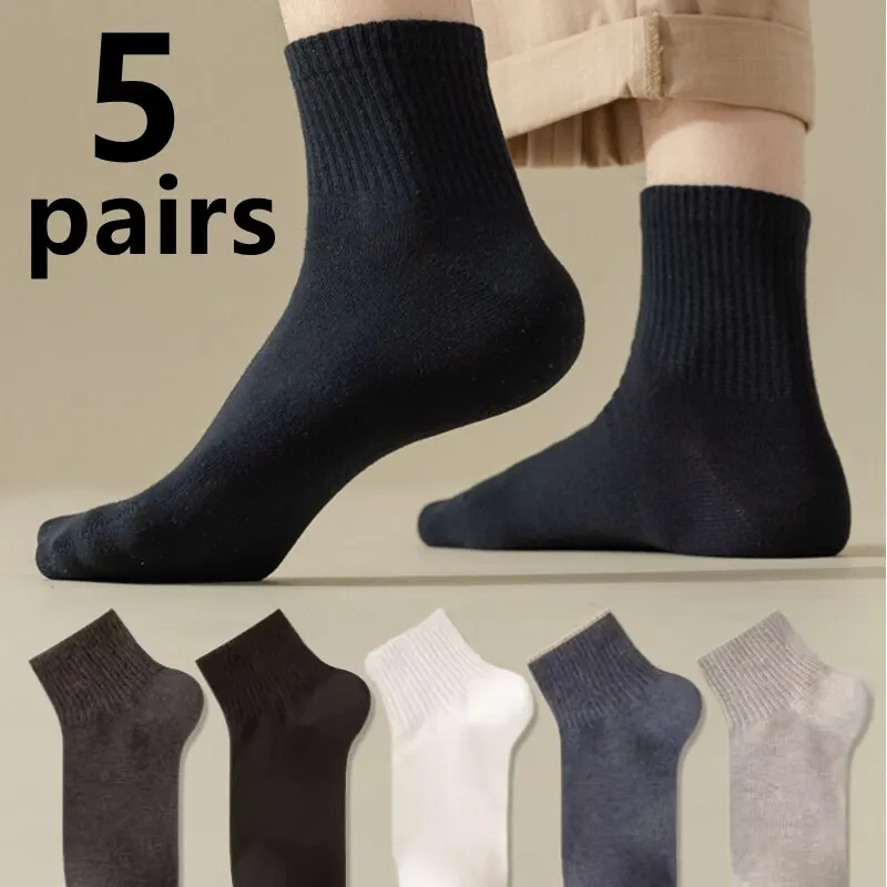 5 Pairs of High-Quality Cotton Mid-Calf Socks for Men Athletic and Casual Cotton Socks for Any Occasion