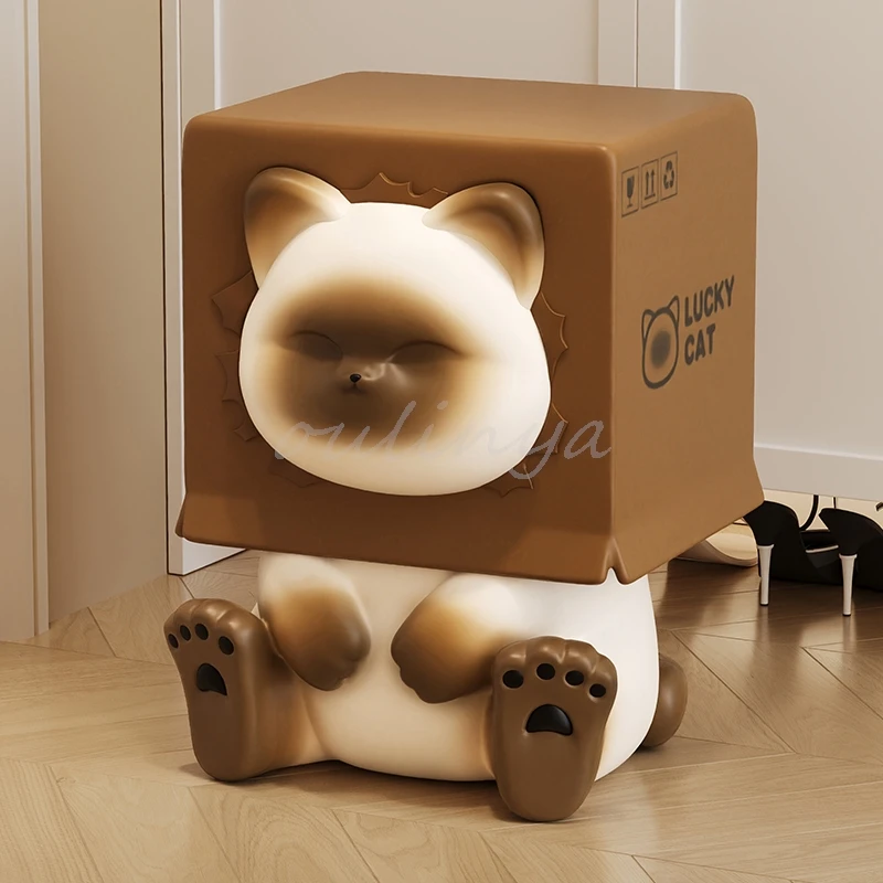 Home Decor Sculptures Figurines Decoration Accessories Siamese Cat Ball Shoe Changing Stool Ornament Living Room Resin Statues