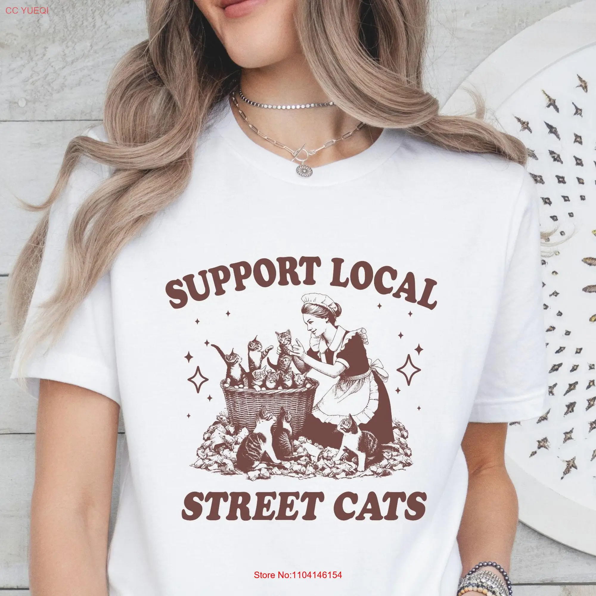 Support your local street vintage cat T Shirt Funny Retro Trendy 90 Kitten Pet Rescue  long or short sleeves