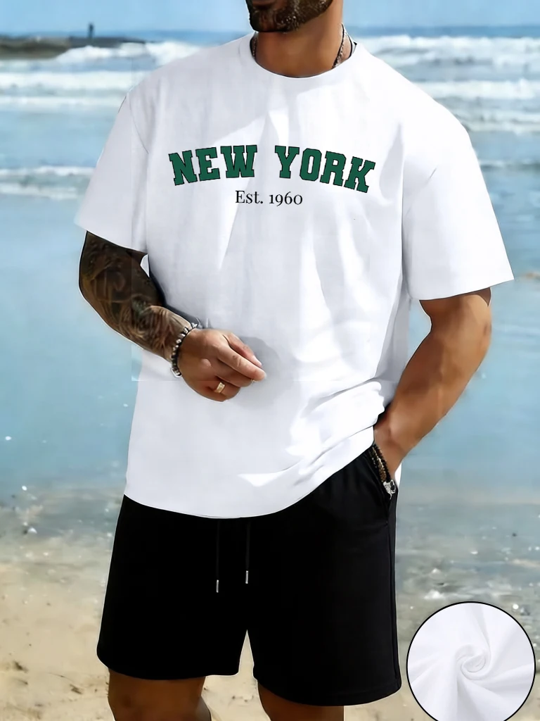 

New York 1960 Letter Creative Pattern Mens Suit Simple Loose Classic Sportswear Cotton Daily Short Stretch Summer Short Pants