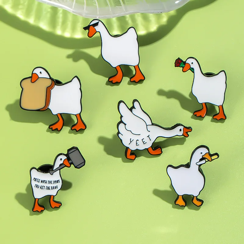 Cute Goose Enamel Pins Funny Bread Wearing Goose Badges for Animal Lovers Lapel Pins for Jackets Bags Hats Whimsical Gift