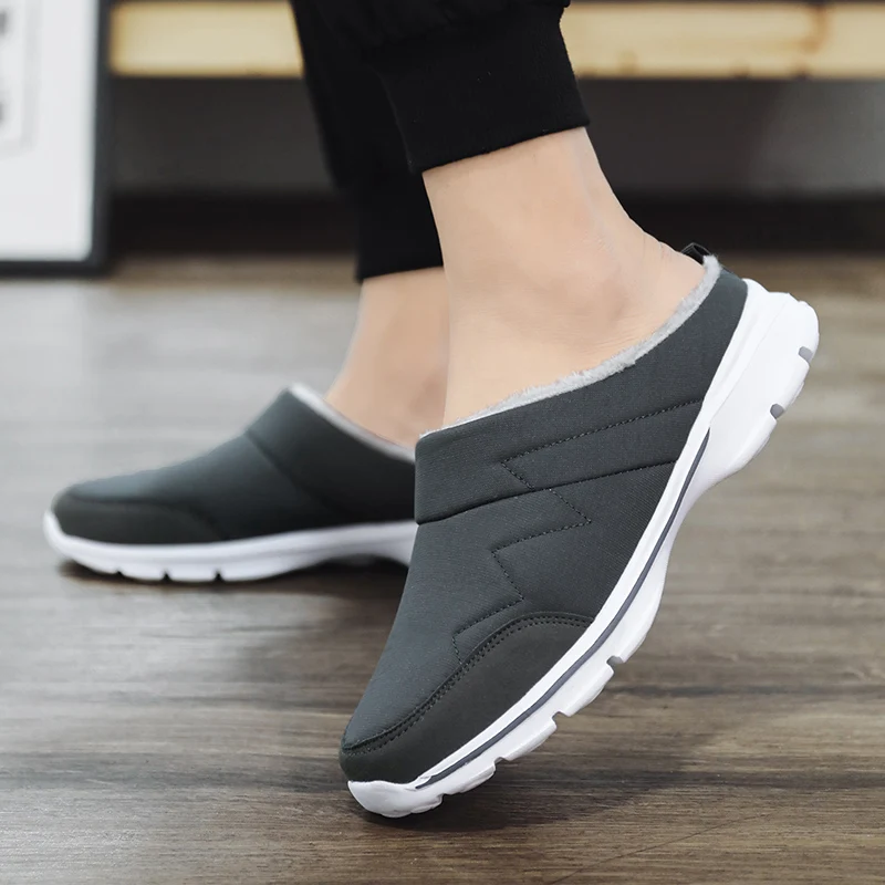 Men Slippers Winter Warm Plush Home Indoor Couple Slippers WaterProof Soft Comfort Winter Shoes Men Footwear Large Size 36-46