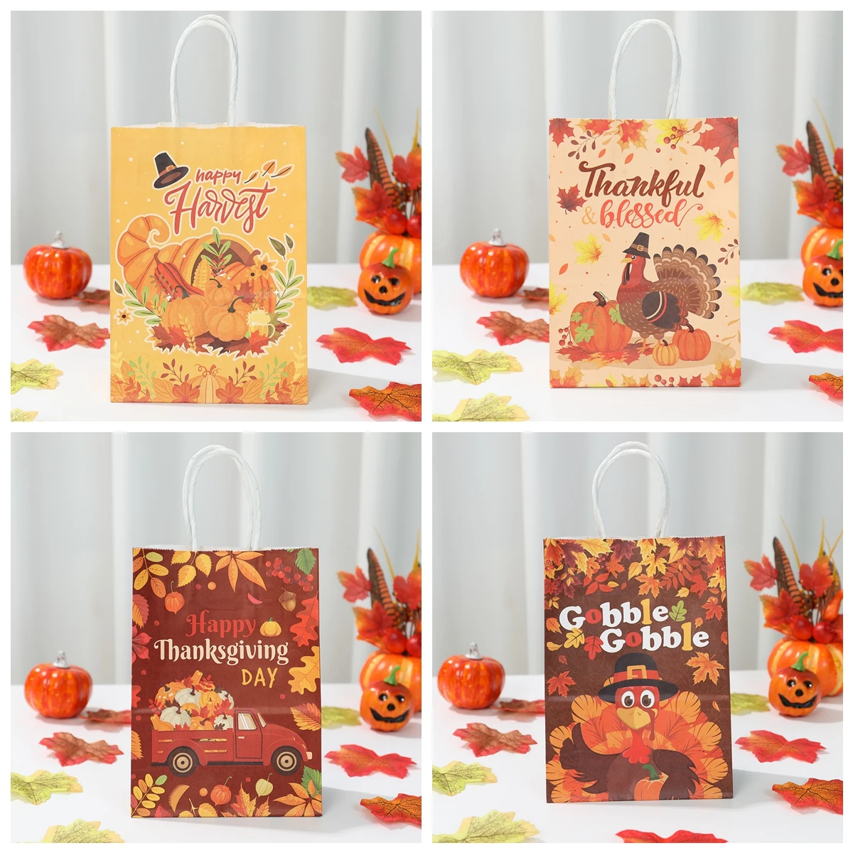 Pumpkin Ghost Turkey Paper Gift Bags for Kid Halloween Thanksgiving Party Favor Gift Candy Cookies Bag Wedding Birthday Supplies