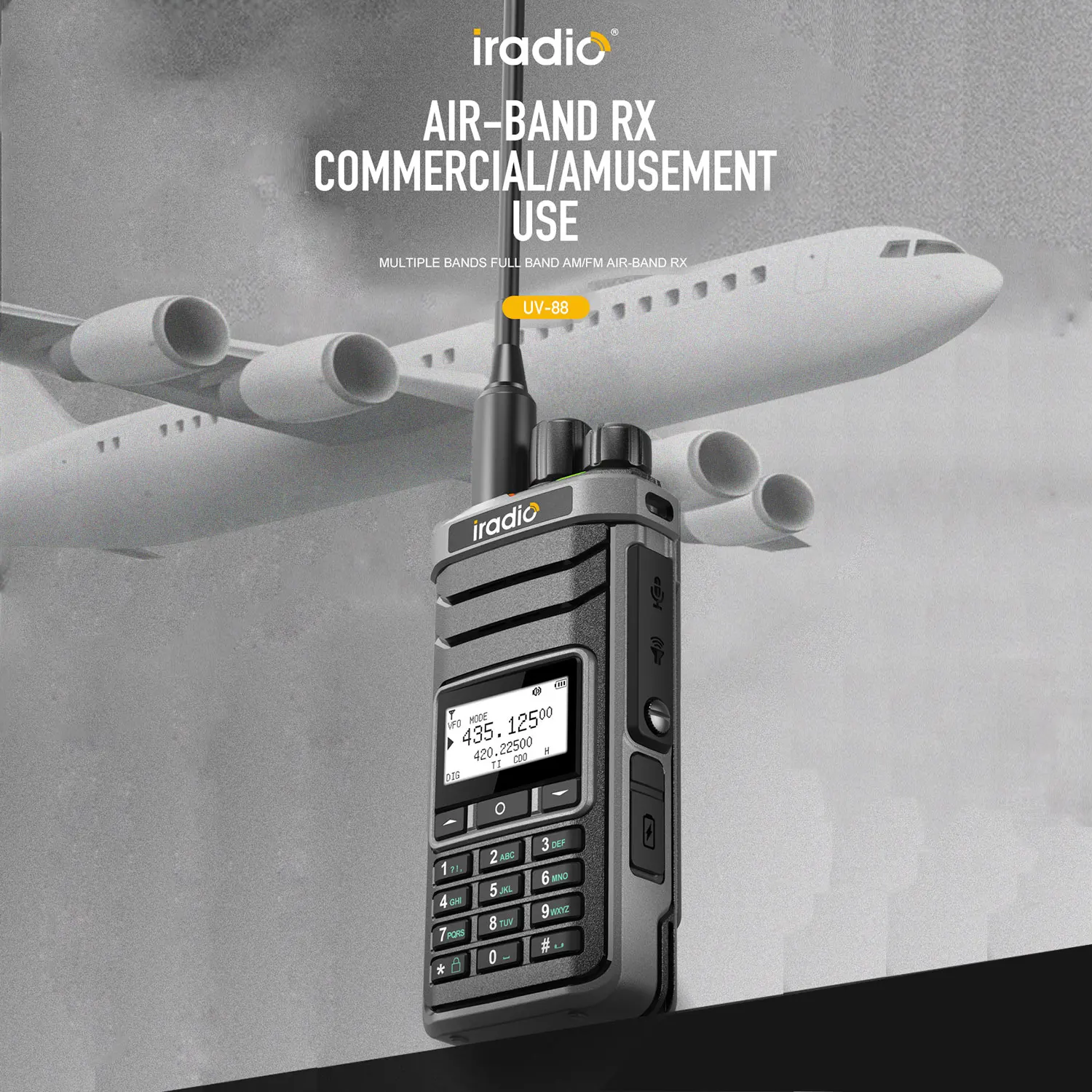 Iradio UV-88 Multi Band Walkie Talkie HF UHF VHF Shortwave AM USB LSB CW CB LW MW SW SSB RX Ham Radio 1024Ch USB-C Battery UV88