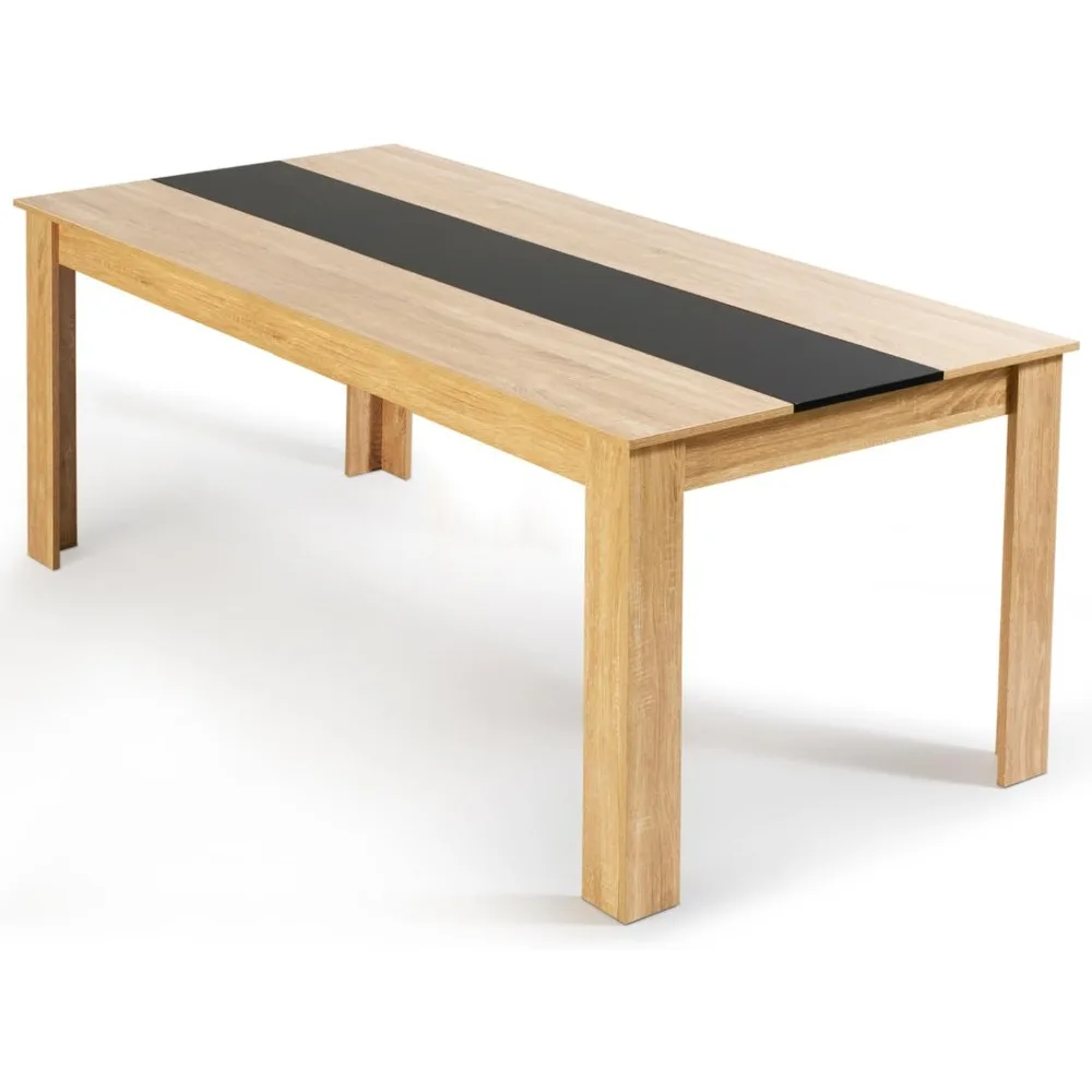 Mesa de comedor rectangular Georgia para 8 personas, imitación de haya y negro, 160 x 90 cm