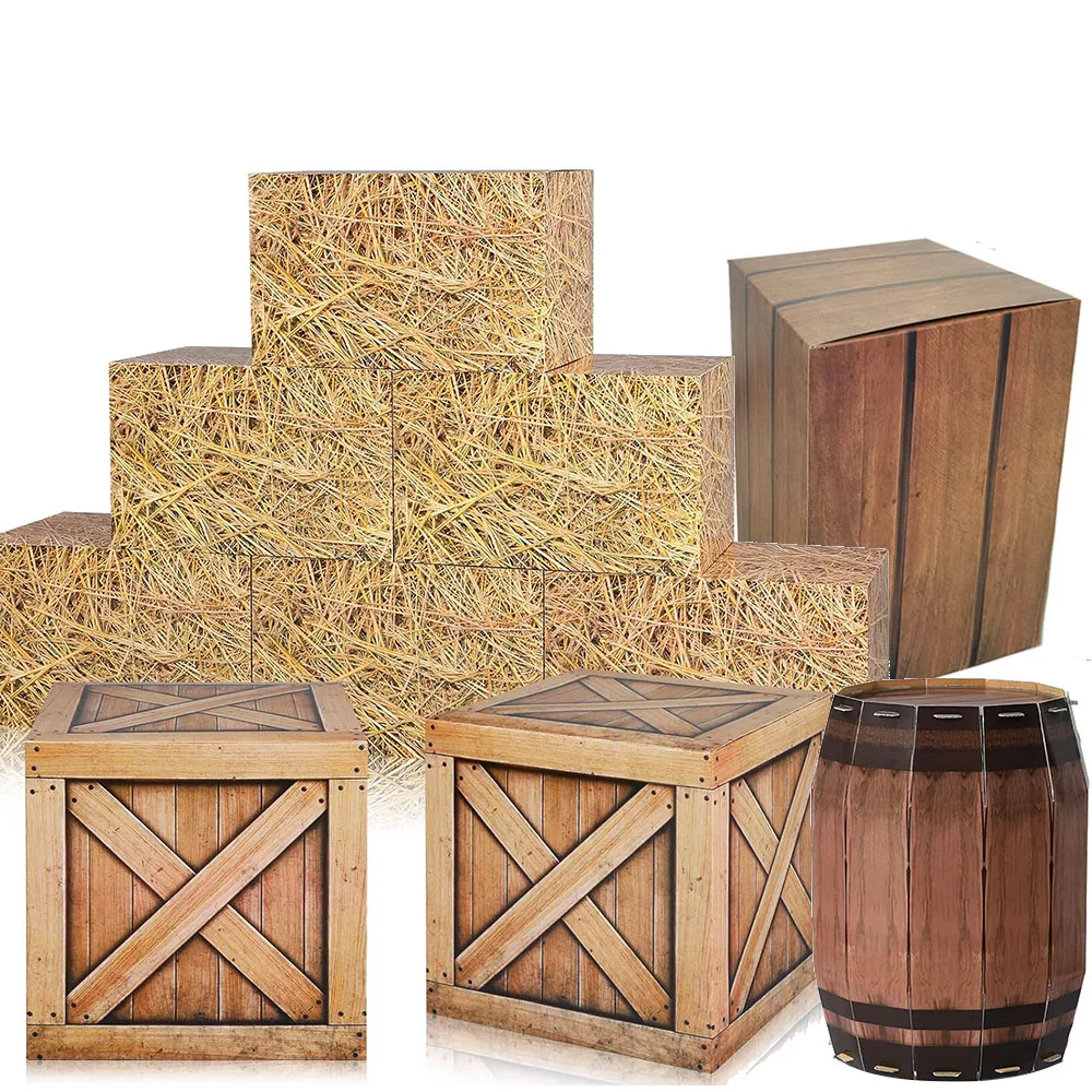 Cajas de papel de ballos de heno para fiesta de vaquero occidental, decoración de barril de vino de grano de madera, utilería para fotomatón de heno, suministros para fiesta de vaquero de granja