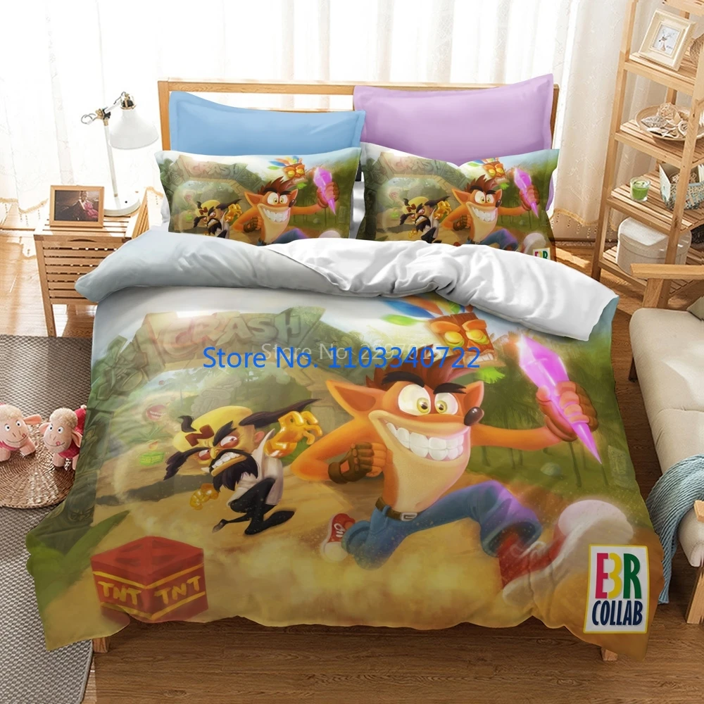 Cartoon Crash Bandicoot 3d Luxury Bedding Set Duvet Cover Set 3D Print Comforter Cover Bedclothes for Boy Girl Sets Decor