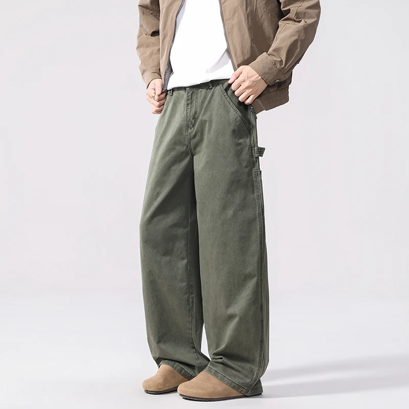 

Men's Straight-leg Cargo Pants Streetwear Autumn Winter Loose Casual Workwear Pants Men's Trendy Washed Cotton Outwear Trousers