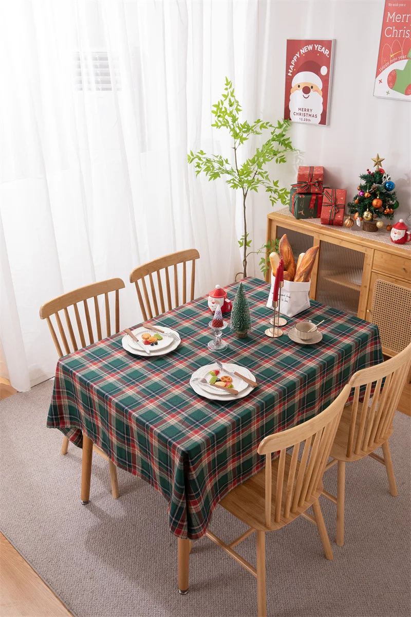 Weihnachtsdekoration, runde Tischdecke, karierte Tischdecke für Neujahr, Familientreffen, Restaurant, Party, Abendessen, Heimdekoration – Detail 35