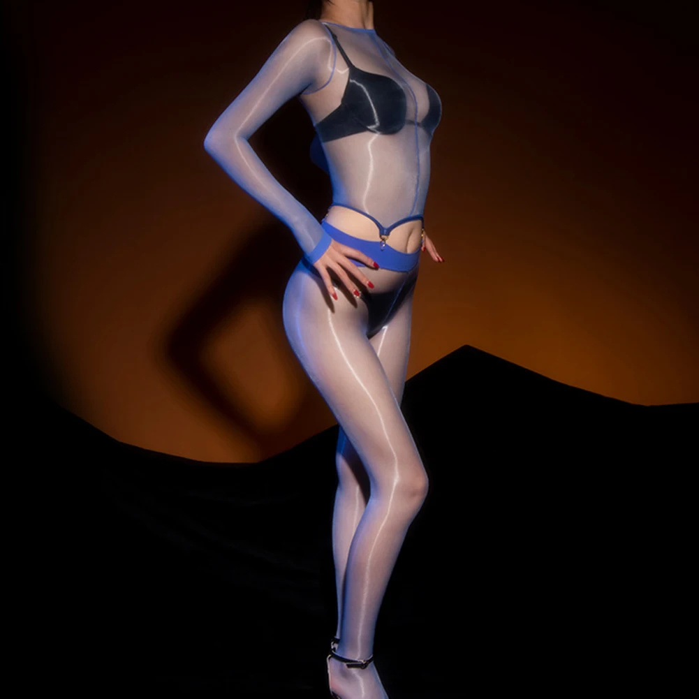 女性超薄型参照ランジェリーストレッチボディスーツエロセクシーな油性滑らかな通気性 Bodystocking 速乾性トップストッキング