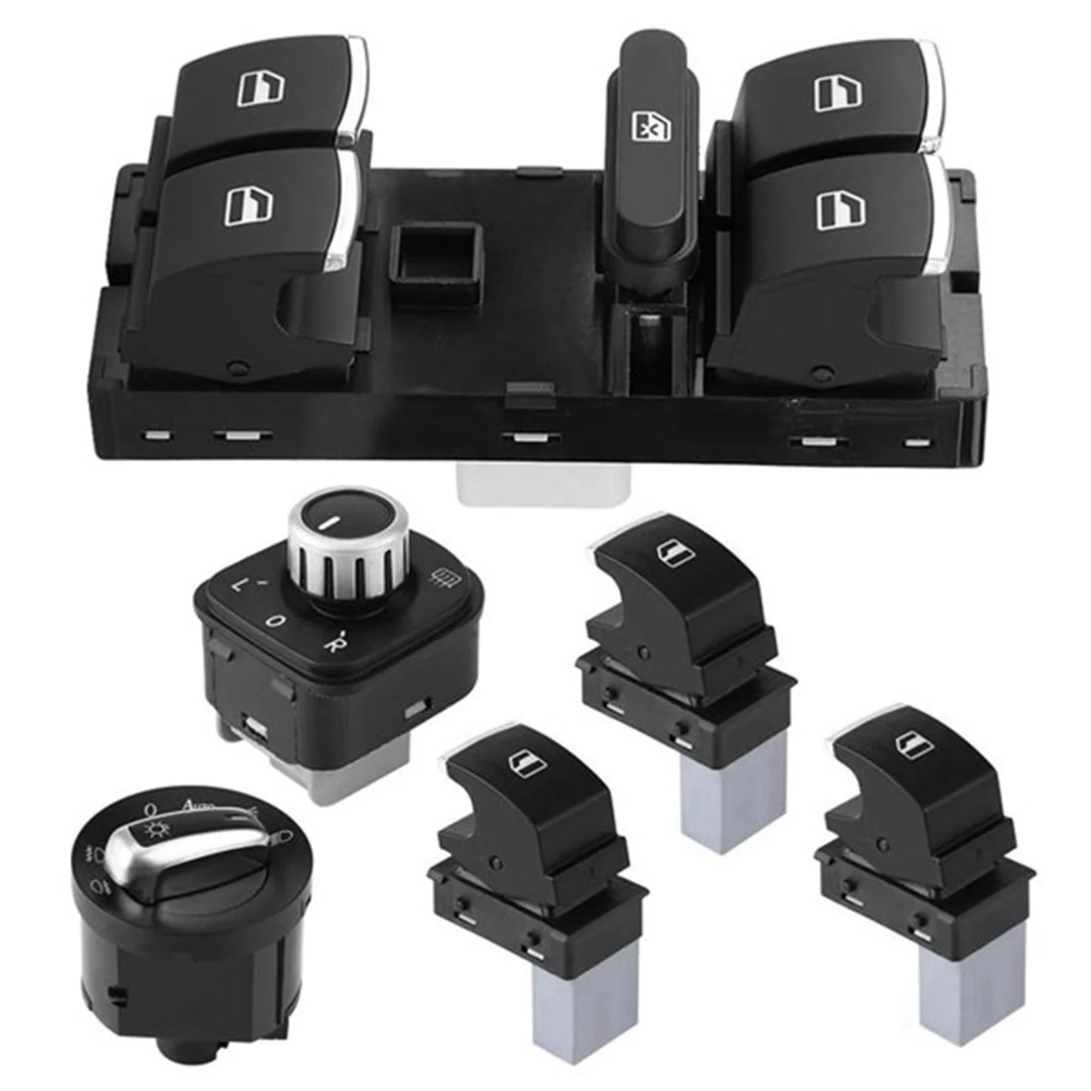 5ND 959 565A 5ND 959 857 5ND941431B 6Pcs Window Mirror Headlight Switch Set for VW Golf MK5 6 Jetta MK5 Passat B6 Tiguan