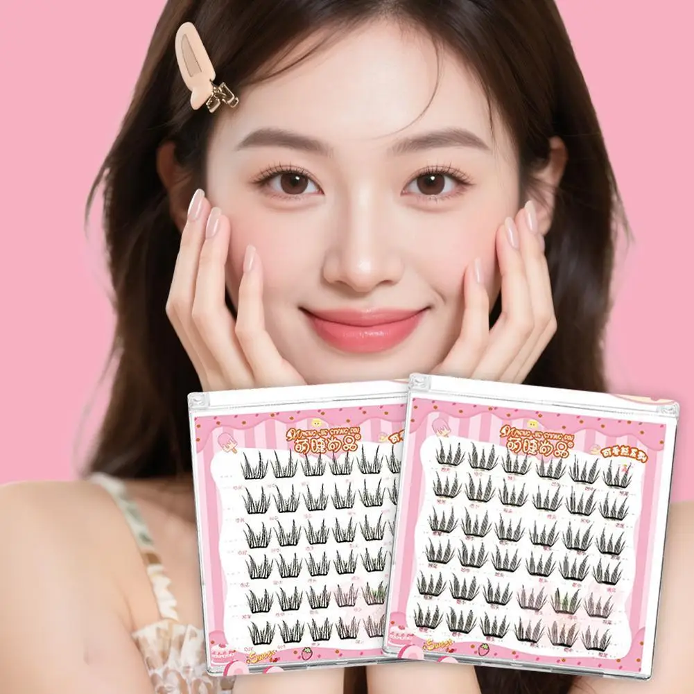 

1set Natural Glue-Free False Eyelashes Self-Adhesive Caramel Brown Manga Lashes Fox & Dog Style Individual Lashes for Women