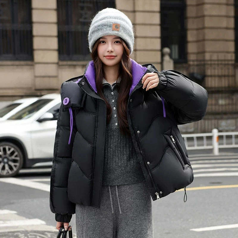 

2026 Women's Winter Cotton-Padded Jacket Short Korean Loose Hooded Warm Thick Outerwear Fashion Parker Coat