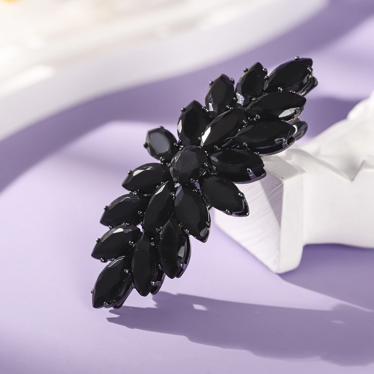 Luxury Midnight Black Marquise Zircon Hair Clip Elegant Gothic Crystal Barrette Noir Wedding & Evening Party Hair Jewelry view 5