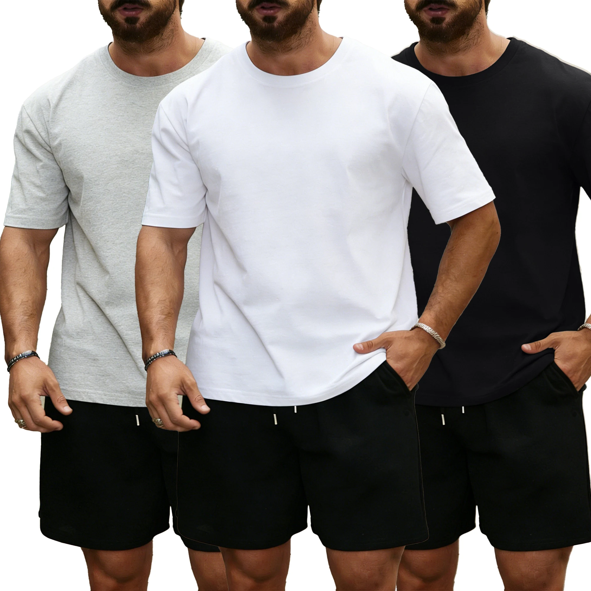 

Mans 20 Colour Choices Cotton T-Shirt Suit Solid Casual Loose Tee Summer Soft Clothing O-Neck Unisex Drawstring Black Shorts