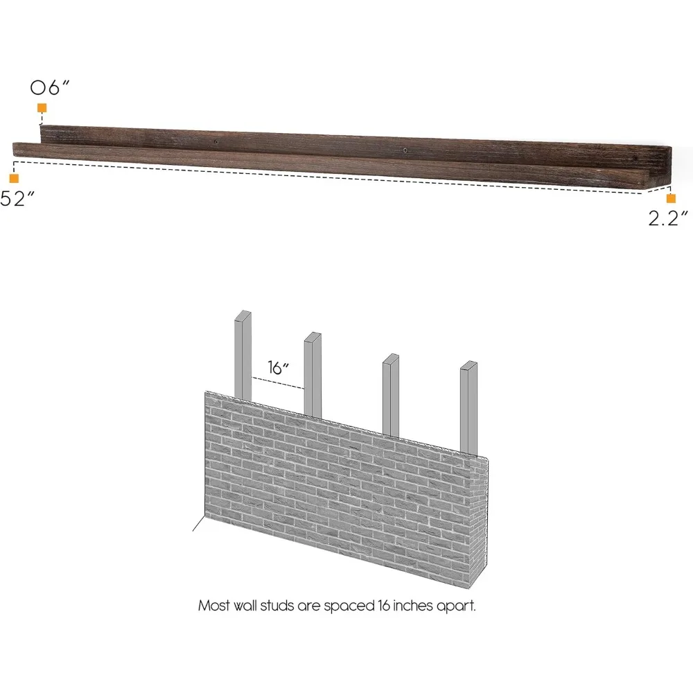 رف حافة ضيق مثبت على الحائط مقاس 52 بوصة من Ted - رف خشبي عائم لغرفة المعيشة والمكتب والمطبخ وغرفة النوم #6