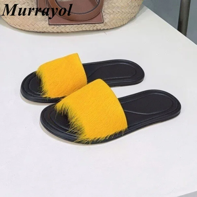 

Flat Bottom Slippers Women Open Toe Horsehair Lazy Sandals Ladies Fur Slippers Ladies Spring Summer Outdoor Vacation Shoes 2026