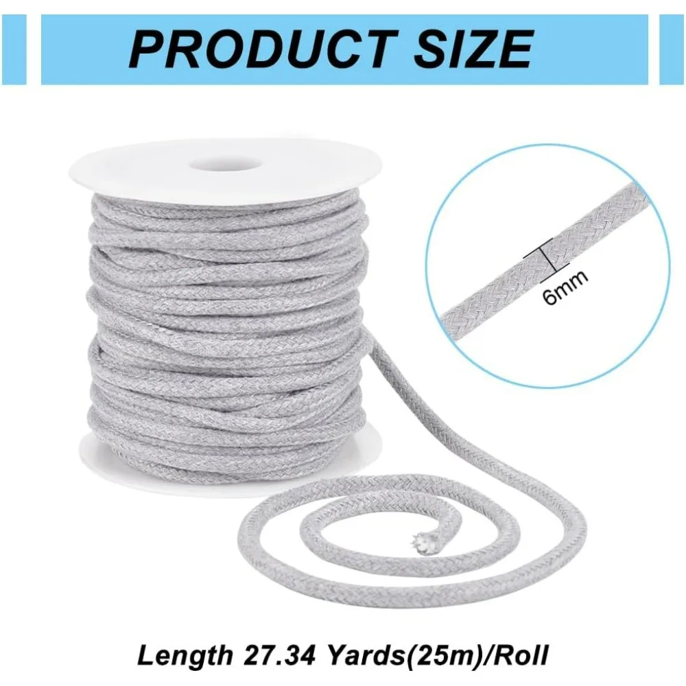 27.34 Yards Light Grey Drawstring Replacement Rope 6mm Polycotton Soft Drawstring Cord Replacement with Plastic Spool