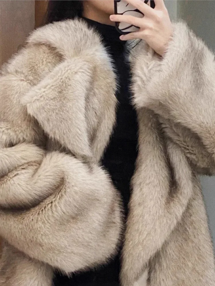 Autumn Winter New Women Faux Fur Coats Korean Fashion All-match Solid Pockets Thicken Fox Fur Cardigan Slim Jackets Tops