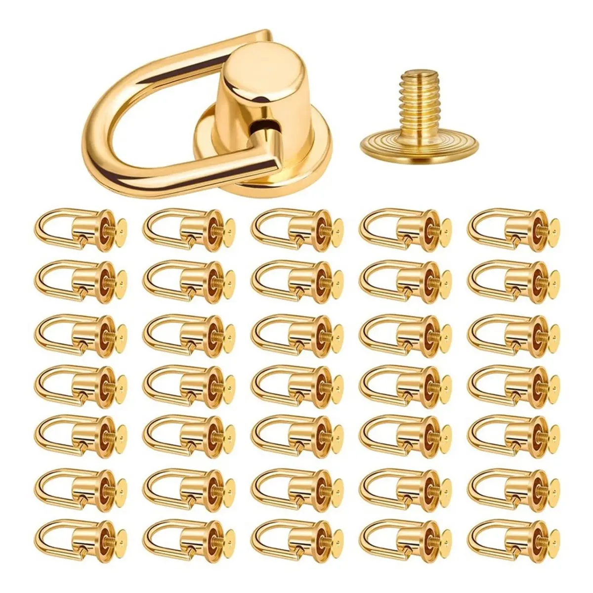 【CYBER MONDAY】40 Pieces D Rings Rivets for Leather Purse, Gold Ball Studs Rivets with D Ring for Leather Crossbody Purse Craft