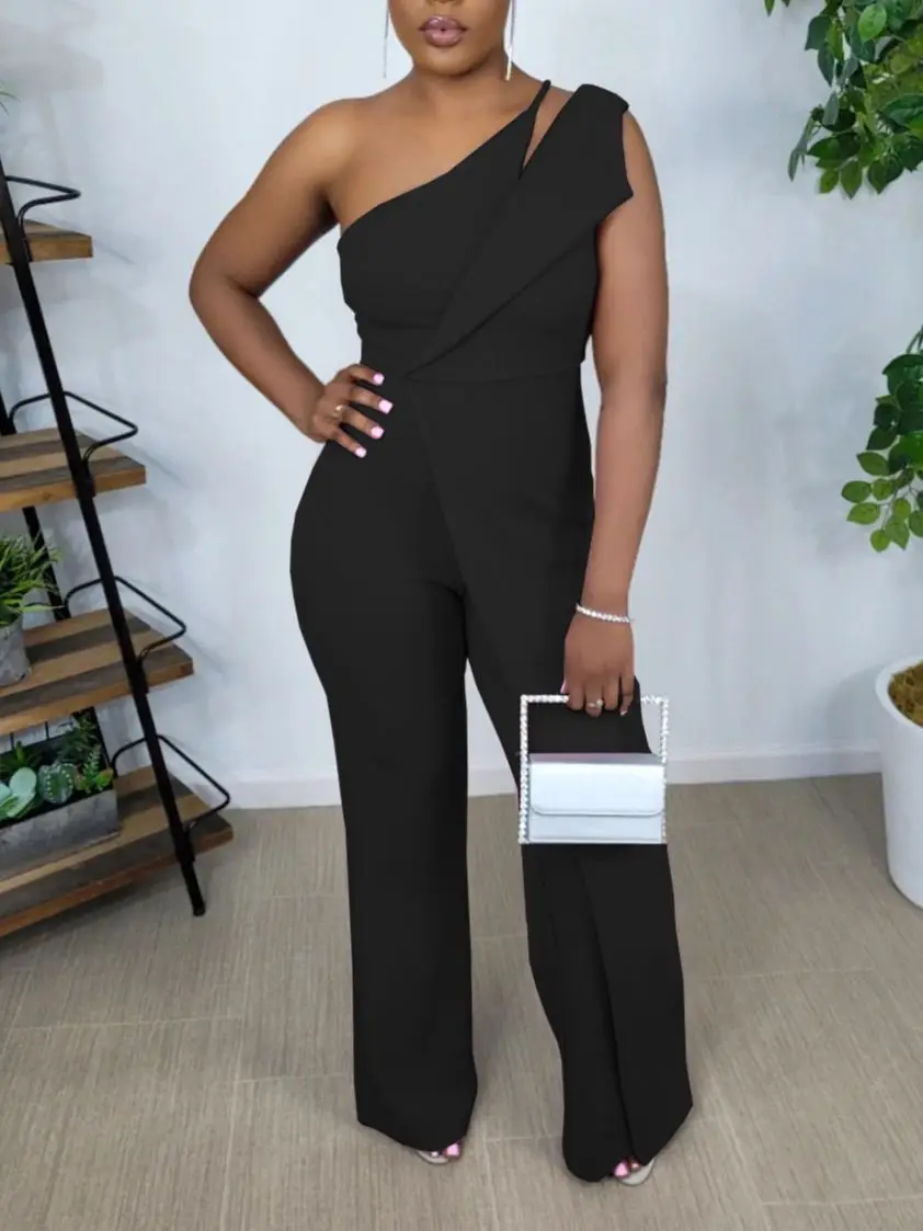 

Wide Leg Jumpsuit Women Sexy One Shoulder Cut Out One Piece Pant Outfit Romper Overall