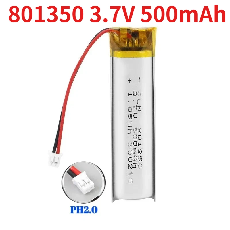 801350 3.7V 500mAh Polymer Lithium Battery for Bluetooth Headsets Thermometers Remote Controls Rechargeable Battery with PH2.0