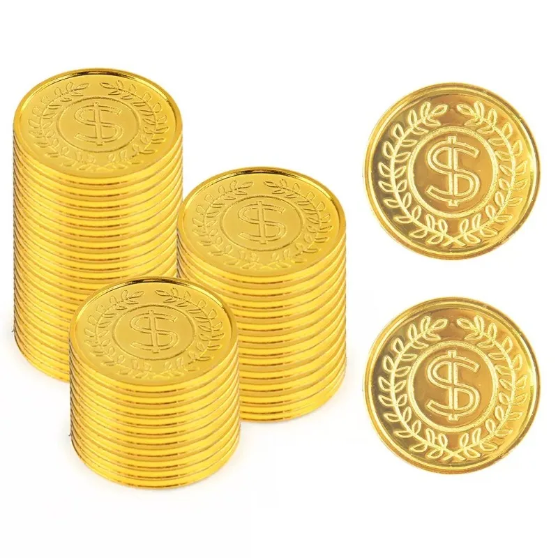 100PCS/bag Pirate Prop 50 Gold Coin 100 Money Token Simulation Plastic Gold‑plated Pirate Gold Coins Escape Treasure Hunt Game