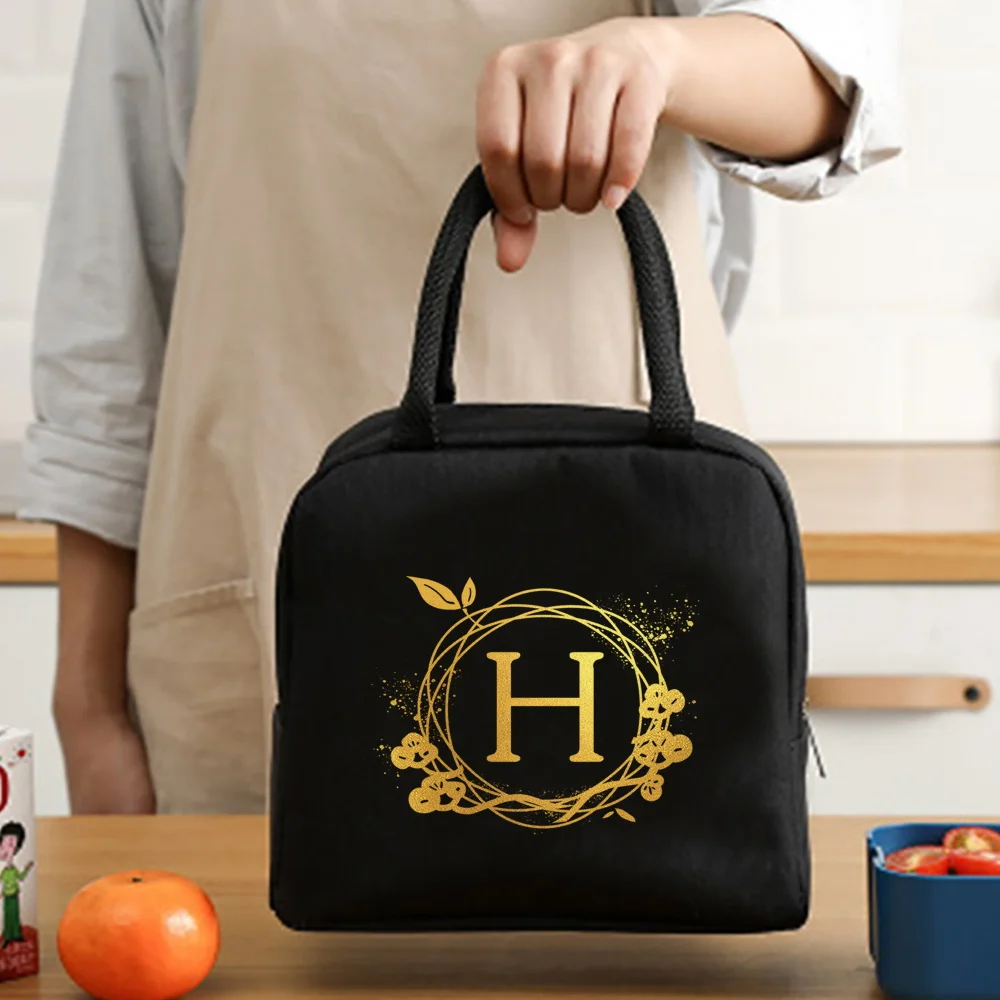 Thermal Insulated dinner Lunch Bag child lunchbox Handbag Food Picnic for Work Cooler Storage Bags Wreath Letter Initials Series