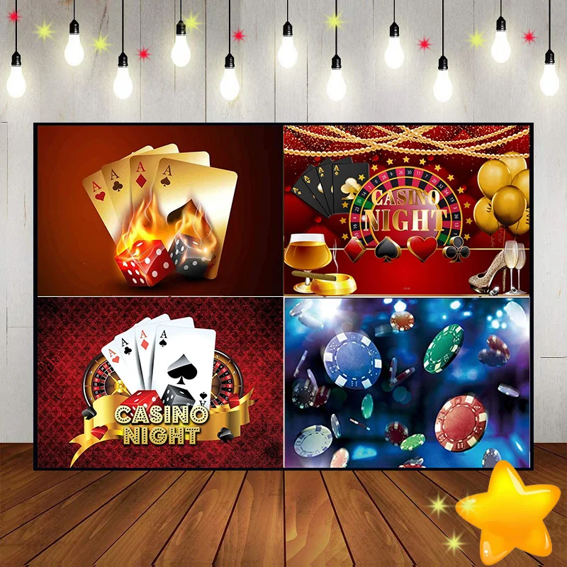 Casino Photo Poker Background Baby Shower Red Black Cards Photography Accessories Party Birthday Decoration Chip Custom Backdrop