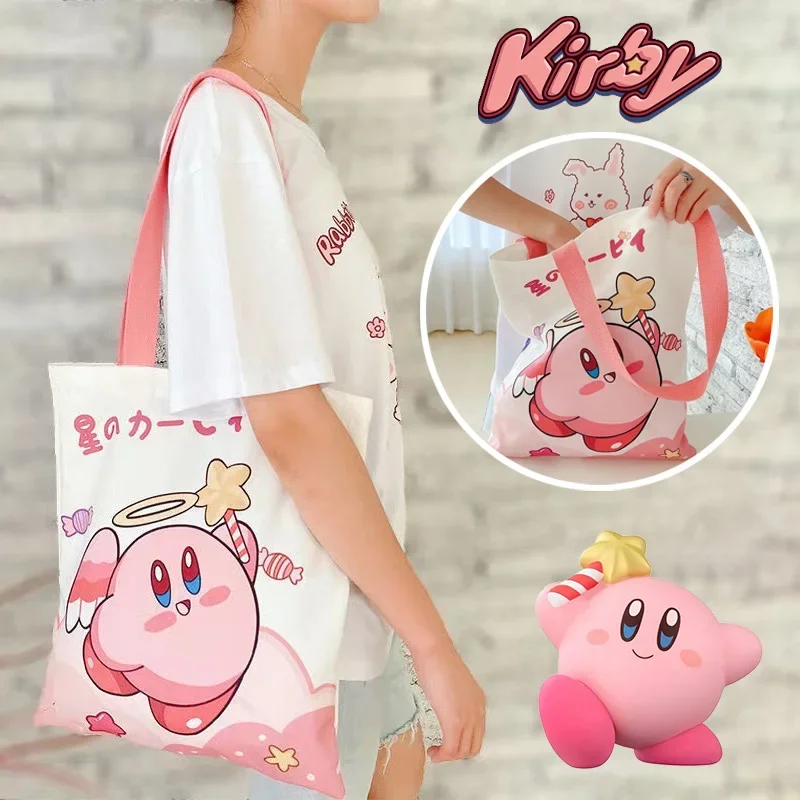 Kirby Shopping Bags Women Canvas Tote Bag Shoulder Bag Cartoon Large Capacity Eco Friendly Reusable Handbag Cute School Tote Bag