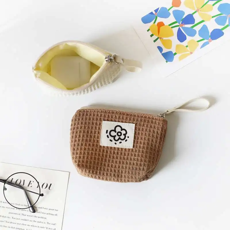 Women's Wallet Matcha Green Waffle Mini Bag Multi-function Portable Mini Makeup Lipstick Keys Coin Storage Bags with Wrist Strap