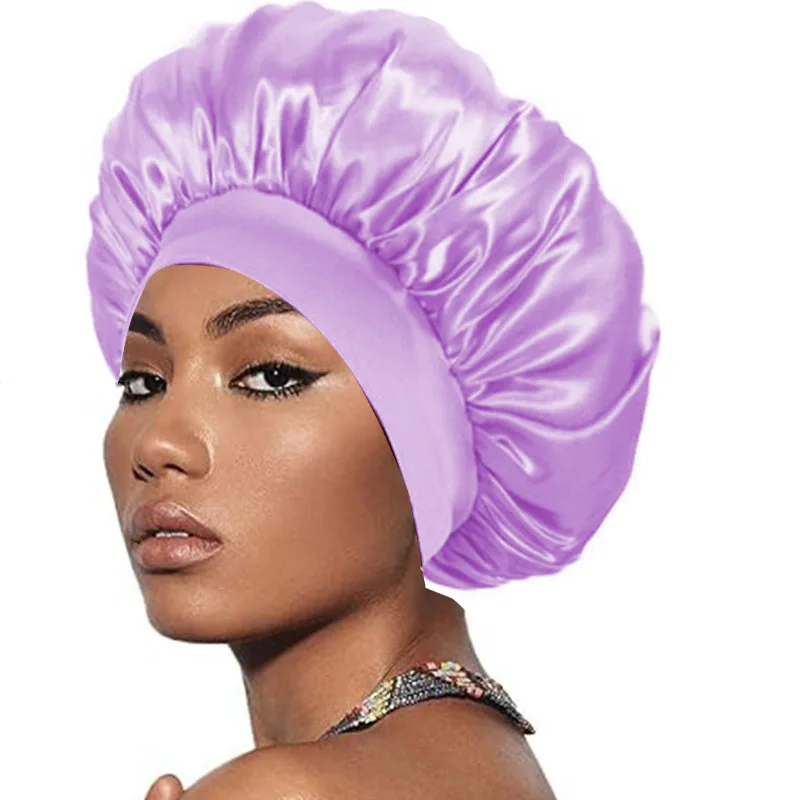 Picture 5: New Satin Wide Brim Nightcap Silky Bonnet Hair Wrap for Sleeping Sleep Cap With Elastic Soft Band Styling Cap Hair Wrapping Tool