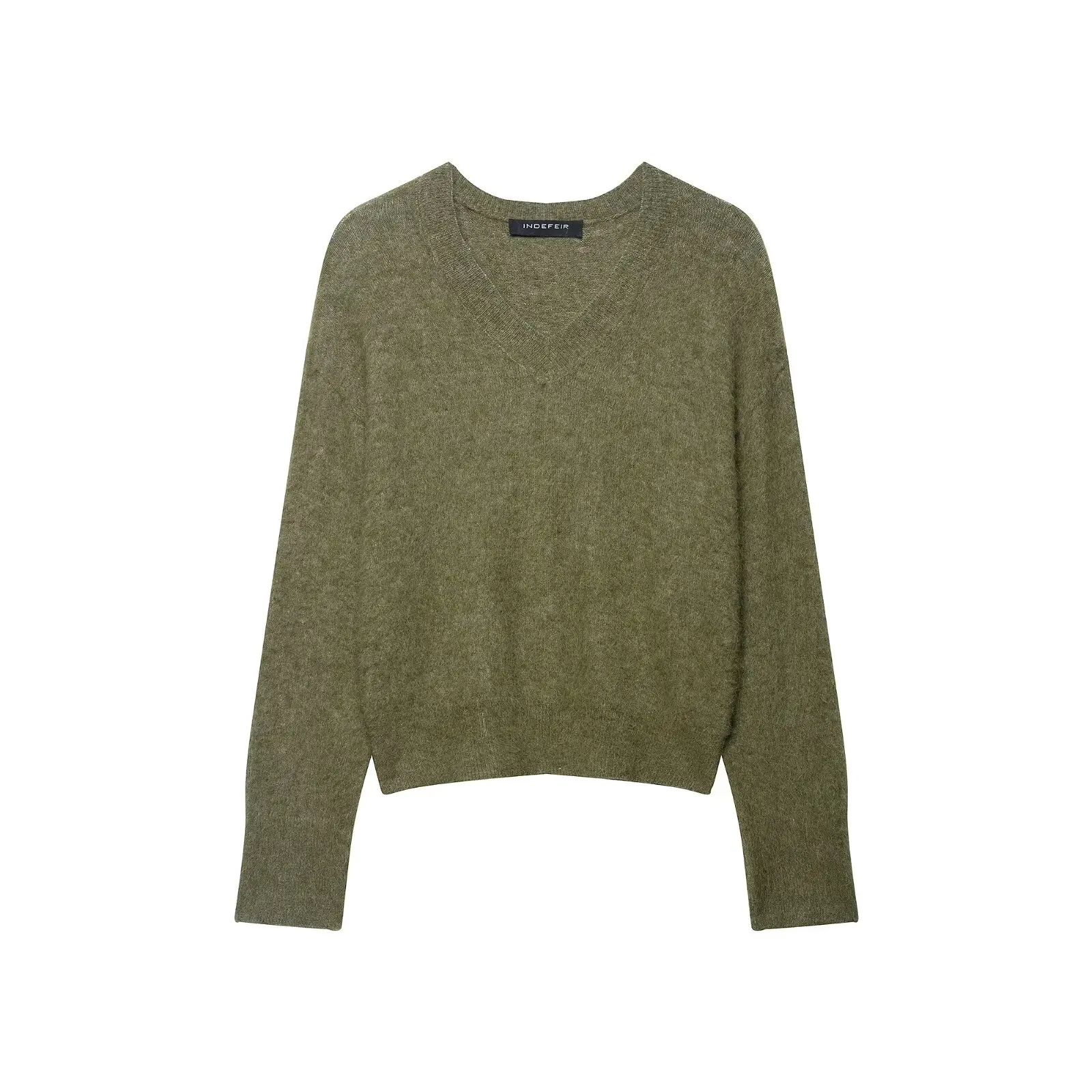 

Женский пуловер-свитер 2024, весна/осень, Новое поступление, женский повседневный модный вязаный топ с v-образным вырезом и эффектом с начесом