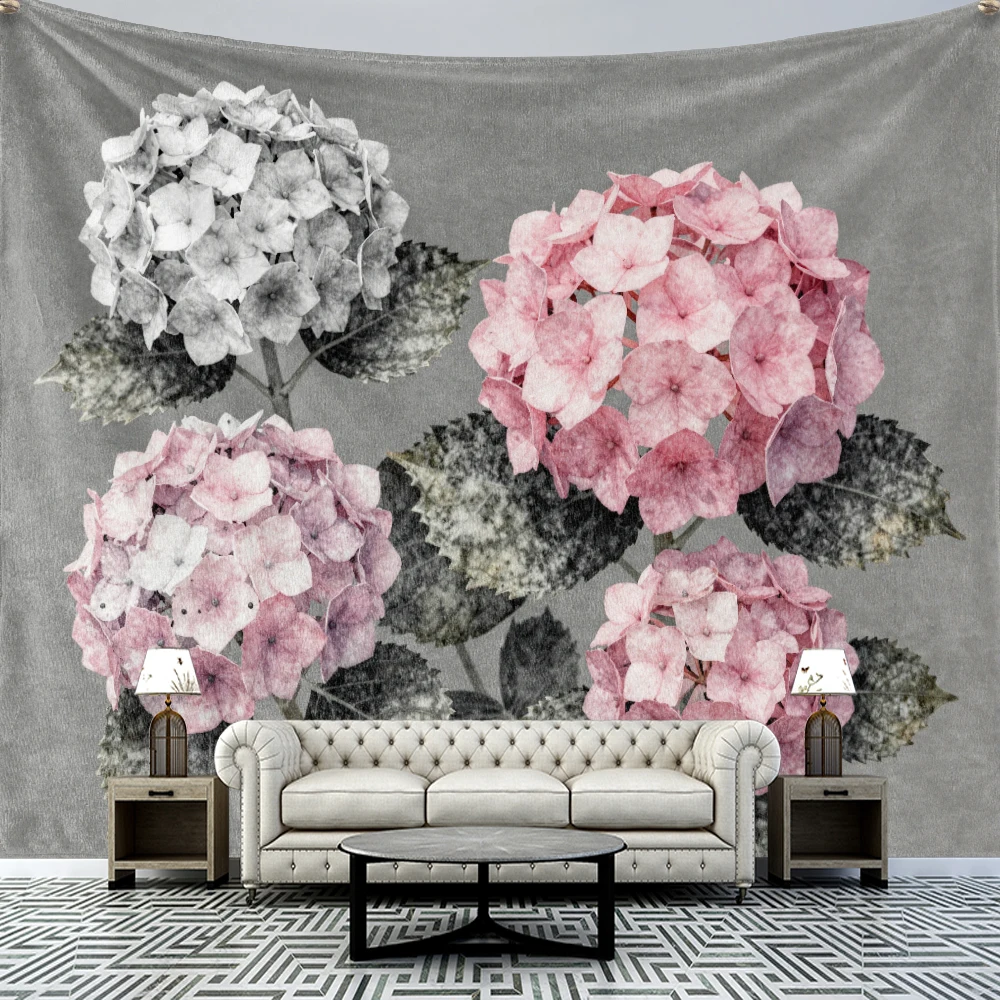 Gray powder embroidered ball tapestry 2D printing machine washable, suitable for bedroom and study living room wall decoration